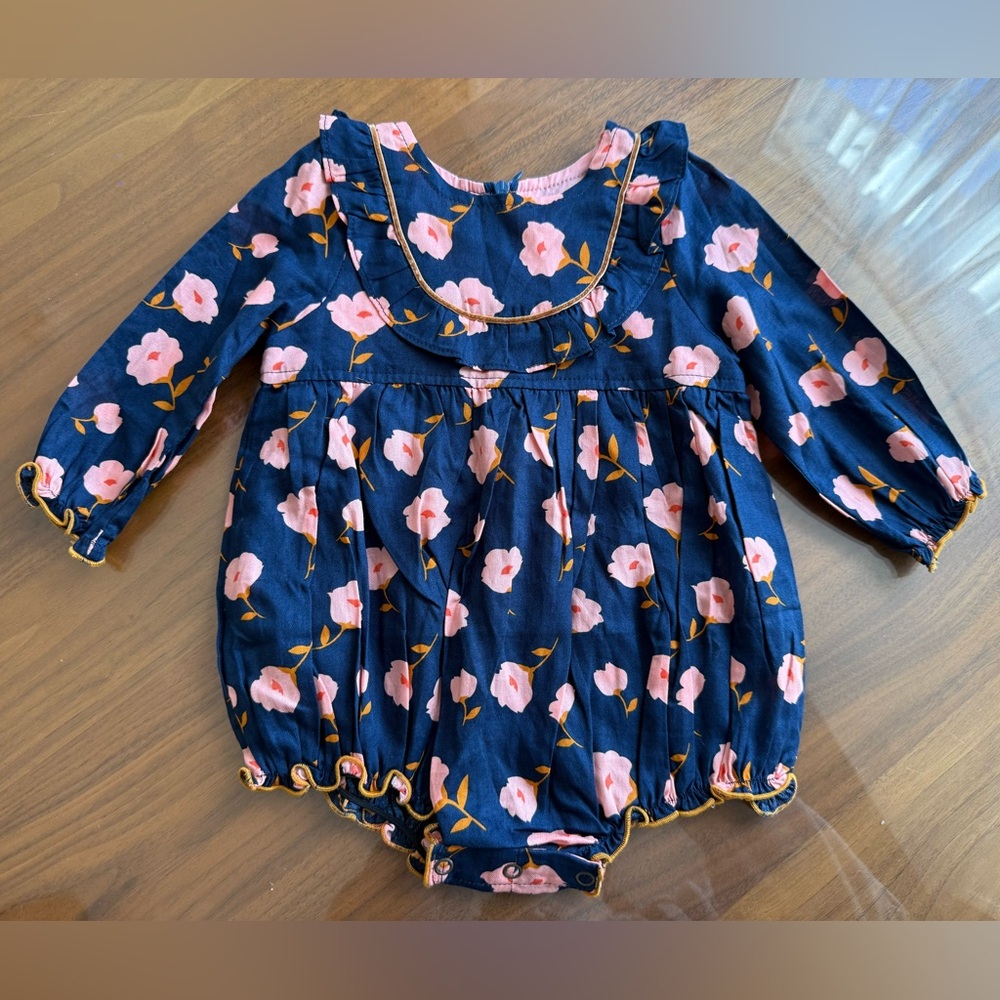 Pink chicken navy flower toss baby bubble 6-12mo nwot